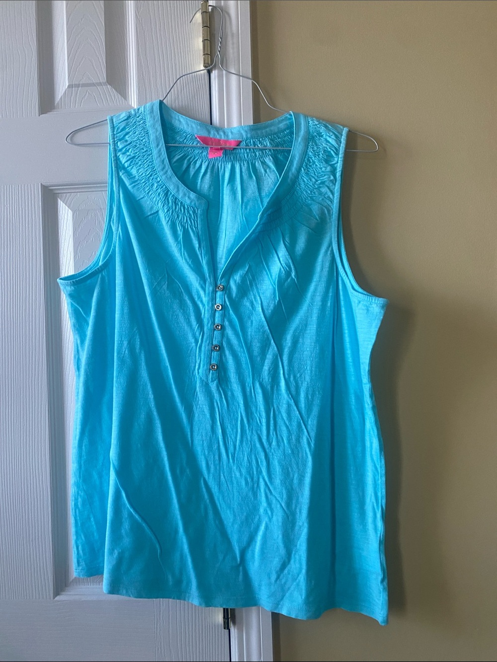 Lilly Pulitzer Bright Turquoise Sleeveless Henley Tank
